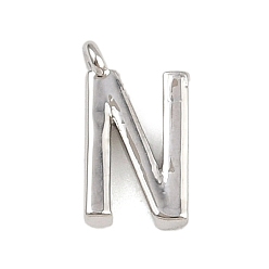 Letter N Латунь прелести, стойки покрытие, долговечный, без кадмия и без свинца, платина, Письмо N, 8.5x5x1.3 мм, отверстие : 0.8 мм