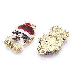 FireBrick Printed Light Gold Tone Alloy Pendants,Carton Cat with Cap Charms, FireBrick, 22.5x14x2.5mm, Hole: 1.6mm