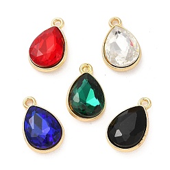 Mixed Color Rack Plating Alloy Glass Pendants, Faceted Teardrop Charms, Mixed Color, 24x15x6.5mm, Hole: 2.2mm