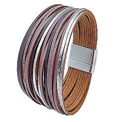 Old Lace PU Leather Multi-strand Bracelets, with Magnetic Clasps, Old Lace, 8-1/8 inch(20.5cm)