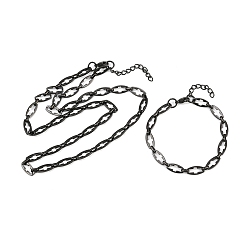 Черный 304 Набор ювелирных украшений из нержавеющей стали: браслет и колье с цепочкой в виде креста, с карабин-лобстерами , ионное покрытие (ip), чёрные, 560 мм