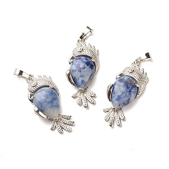 Sodalite Natural Sodalite Pendants, with Platinum Tone Brass Findings, Cadmium Free & Lead Free, Bird, 38x16x8mm, Hole: 4.5x8mm