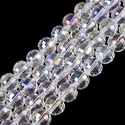 Clear AB Transparent Glass Beads Strands, Round, Faceted(96 Facets), AB Color Plated, Clear AB, 8mm, Hole: 1~1.2mm, about 67~71pcs/strand, 19.29~20.87 inch(49~53cm)