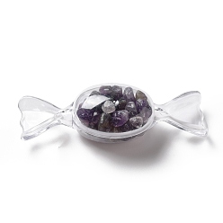 Amethyst Natural Amethyst Chip Decorates, with Transparent Plastic Storage Box, Candy, 25x82.5x23mm