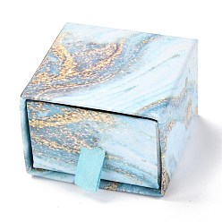 Light Sky Blue Square Paper Drawer Box, with Black Sponge & Polyester Rope, Marble Pattern, for Bracelet and Rings, Light Sky Blue, 5.2x5.05x3.6cm