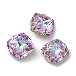 Vitrail Light Glass Rhinestone Cabochons, Point Back & Back Plated, Faceted, Square, Vitrail Light, 12x12x5mm