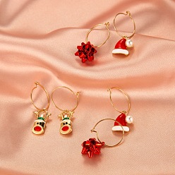 red 4063 Christmas Earrings Set - Floral Santa Hat Reindeer Earings, Festive Accessories.
