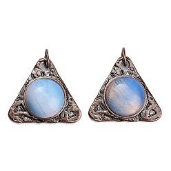 Opalite Opalite Pendants, Alloy Triangle Bezeled Charms, Red Copper, 30x33.5x10mm, Hole: 6.3mm