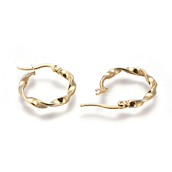 Golden 201 Stainless Steel Hoop Earrings, with 304 Stainless Steel Pin, Twisted Ring Shape, Golden, 9 Gauge, 28.5x3mm, Pin: 0.8mm