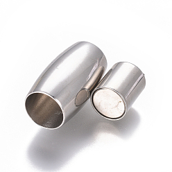 Stainless Steel Color 304 Stainless Steel Magnetic Clasps with Glue-in Ends, Oval, Stainless Steel Color, 21x12mm, Hole: 8mm