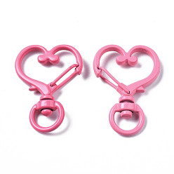 Ярко-Розовый Из экологически чистого сплава, окрашенного распылением, поворотные карабины с карабинами, без кадмия, без никеля и без свинца, сердце, ярко-розовый, 34x24x6.5 мм, отверстие : 5x9 мм