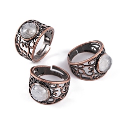 Хрусталь Круглые регулируемые кольца из натурального кварца с кристаллами, Мужские широкие латунные кольца с красной медью, внутренний диаметр: 19 мм