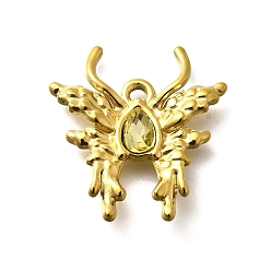 Свет Топаз 304 подвески из нержавеющей стали, со стразами, реальный 18 k позолоченный, ионное покрытие (ip), бабочка, светлый топаз, 24x23x4 мм, отверстие : 2 мм