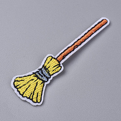 Colorful Computerized Embroidery Cloth Iron on/Sew on Patches, Costume Accessories, Witches Broom, for Halloween, Colorful, 61x19x1mm
