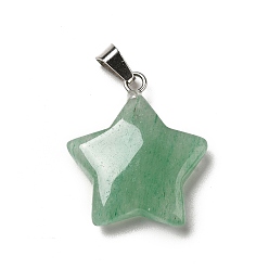 Green Aventurine Natural Green Aventurine Pendants, Star Charms, with Platinum Tone Stainless Steel, 22~22.5x19~20x5~5.5mm, Hole: 5x3mm