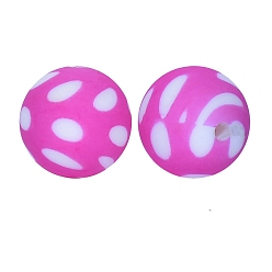 Magenta Round with Wave Point Print Pattern Food Grade Silicone Beads, Silicone Teething Beads, Magenta, 15mm