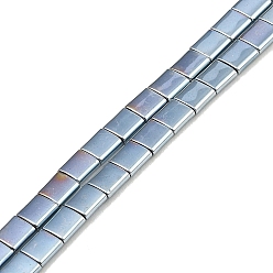 Blue Plated Electroplated Non-magnetic Synthetic Hematite Beads Strands, Square, 2-Hole, Blue Plated, 5x5x2mm, Hole: 0.8mm, about 74pcs/strand, 15.75 inch(40cm)