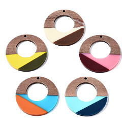 Mixed Color Resin & Walnut Wood Pendants, Ring, Mixed Color, 38x3mm, Hole: 2mm