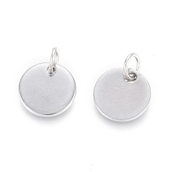 Stainless Steel Color 304 Stainless Steel Charms, with Jump Rings, Blank Stamping Tag, Flat Round, Stainless Steel Color, 10x1mm, Hole: 3.5mm