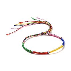 Colorful Polyester Braided String Cord Bracelet, Adjustable Friendship Bracelet for Men Women, Colorful, 12-3/8~12-3/4 inch(31.5~32.3cm)