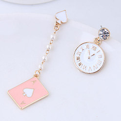 Pink_101210104 Chic Asymmetric Earrings & Sweet Metal OL Alarm Clock Set for Fashionable Women