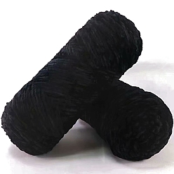 Black 100g Polyester Chenille Yarn, Velvet Hand Knitting Threads, for Baby Sweater Scarf Fabric Needlework Craft, Black, 3mm