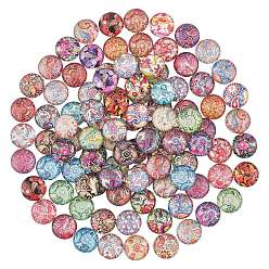 Colorful Glass Cabochons, Half Round/Dome with Flower, for Jewelry Making, Colorful, 12x4mm, 100pcs/box
