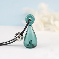 Teal Glass Perfume Bottle Pendant Necklace with Wax Cord for Women, Teal, Pendant: 40x18mm, 17.72 inch(45cm)