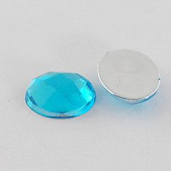 Cyan Acrylic Rhinestone Cabochons, Flat Back & Back Plated, Faceted, Oval, Cyan, 10x8x4mm, about 2000pcs/bag
