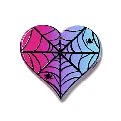 Heart Halloween Printed Acrylic Pendants, Heart with Spider Web Charm, 32x33.5x2mm, Hole: 1.8mm