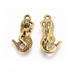 Antique Golden Alloy Pendants, Cadmium Free, Nickel Free and Lead Free, Mermaid, Antique Golden, 23x12x3mm, Hole: 2mm