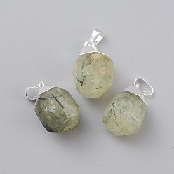 Prehnite Natural Prehnite Pendants, with Brass Bails, Faceted, Teardrop, Silver Color Plated, 19~21x12~14x11~15mm, Hole: 5x3mm