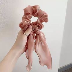 pink Silk Butterfly Bow Long Ribbon Adult Fat Bow - Solid Color Hair Tie.