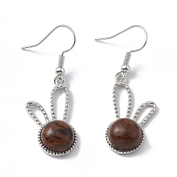 Красный Обсидиан Серьги-кролики с подвесками из натурального красного дерева и обсидиана, платиновые латунные украшения для женщин, 42 мм, штифты : 0.6 мм