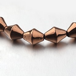 Copper Plated Electroplate Non-magnetic Synthetic Hematite Bead Strands, Bicone, Copper Plated, 5.50x4mm,Hole:1mm