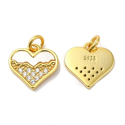 Real 18K Gold Plated 925 Sterling Silver Micro Pave Cubic Zirconia Charms, Heart Charm, with Shell & 925 Stamp & Jump Ring, Real 18K Gold Plated, 12x12x2mm, Hole: 3mm