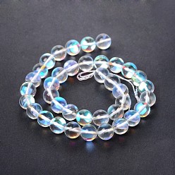 Clear Synthetical Moonstone Round Beads Strands, Holographic Beads, Dyed, Clear, 8mm, Hole: 1mm, about 48pcs/strand, 15.3 inch