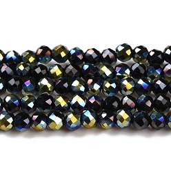AB Color Plated Electroplate Glass Beads Strands, Half Plated, Faceted Round, Green Plated, 3x2.5mm, Hole: 0.7mm, about 149pcs/strand, 14.57''(37cm)