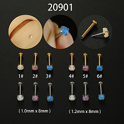 Золотой Лабреты из нержавеющей стали и синтетического опала без резьбы, плоско-круглые, глубокое синее небо, золотые, 8 мм, штифты : 1.2 мм