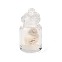 White Transparent Resin & Natural Shell Pendants, Wishing Bottle with Conch Charms, White, 29x15mm, Hole: 1.8mm