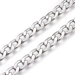 Stainless Steel Color 304 Stainless Steel Cuban Link Chains, with Spool, Unwelded, Stainless Steel Color, 7.5x5x0.9mm, about 32.8 Feet(10m)/roll