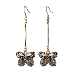 Gray Alloy Enamel Butterfly Dangle Earrings, Gray, 67x22mm