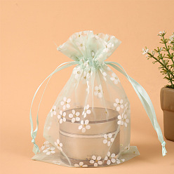 Аква Прямоугольные сумки из органзы на шнурке, вышивка цветочным узором, вода, 14x10 см