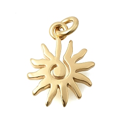 Настоящее золото 18K Латунные подвески, солнечные чары, без кадмия и без свинца, стойки покрытие, долговечный, реальный 18 k позолоченный, 13x10x2 мм, отверстие : 2.2 мм