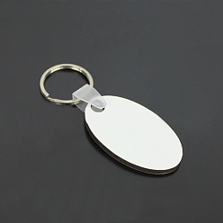 Platinum Sublimation Double-Sided Blank MDF Keychains, with Oval Shape Wooden Hard Board Pendants and Iron Split Key Rings, Platinum, 5x3x0.3cm