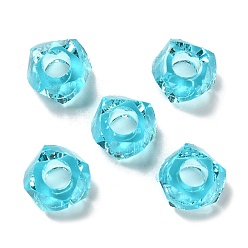 Cyan Transparent Resin European Beads, Large Hole Beads, Faceted, Polygon, Cyan, 13~13.5x8mm, Hole: 5.7mm