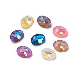 Mixed Color Glass Rhinestone Cabochons, Mocha Fluorescent Style, Pointed Back, Faceted, Oval, Mixed Color, 14x10x5.5mm