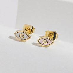 14K Real Gold ES0232 Stylish and Elegant Devil's Eye Shell Zircon Earrings for Women