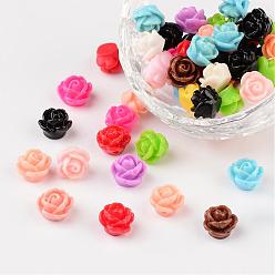 Mixed Color Opaque Resin Beads, Rose Flower, Mixed Color, 9x7mm, Hole: 1mm