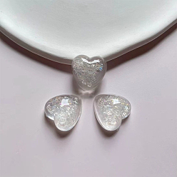 Clear Transparent Acrylic Cabochons, with Shell inside, Heart, Clear, 22x22x10mm